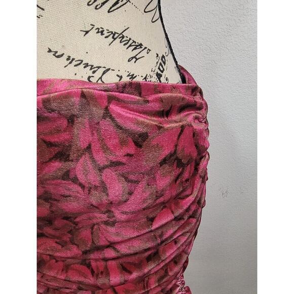 Anthropologie Mini Skirt Size Medium Ruched Velvet Floral Pink Pull On - Picture 2 of 9